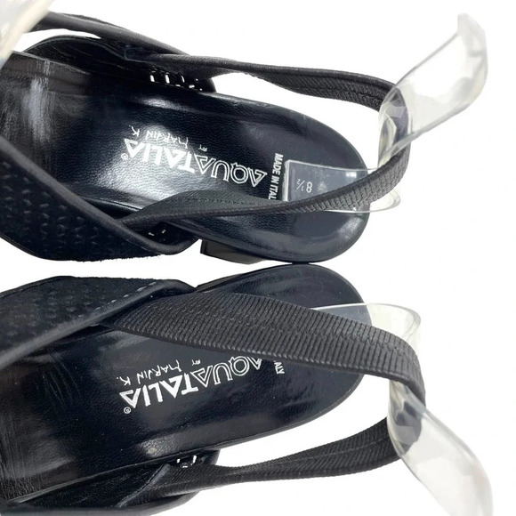 Aquatalia Cameo Block Heel Sandals Strappy Perforated Leather Black Size US 8.5 - Picture 7 of 10